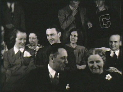 Opening night at theater in cellar, 1938--Cyrus Pinkham--home movies. Reel 18