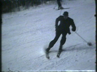 Dana Gregory, Priscilla, skiing, 1941--Gilbert Pond--home movies. Reel 10
